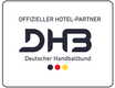 The image displays the DHB logo with "Offizieller Hotel-Partner" text and German flag colors below.