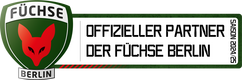 The image displays the Füchse Berlin logo with the text "Offizieller Partner der Füchse Berlin Saison 2024/25".